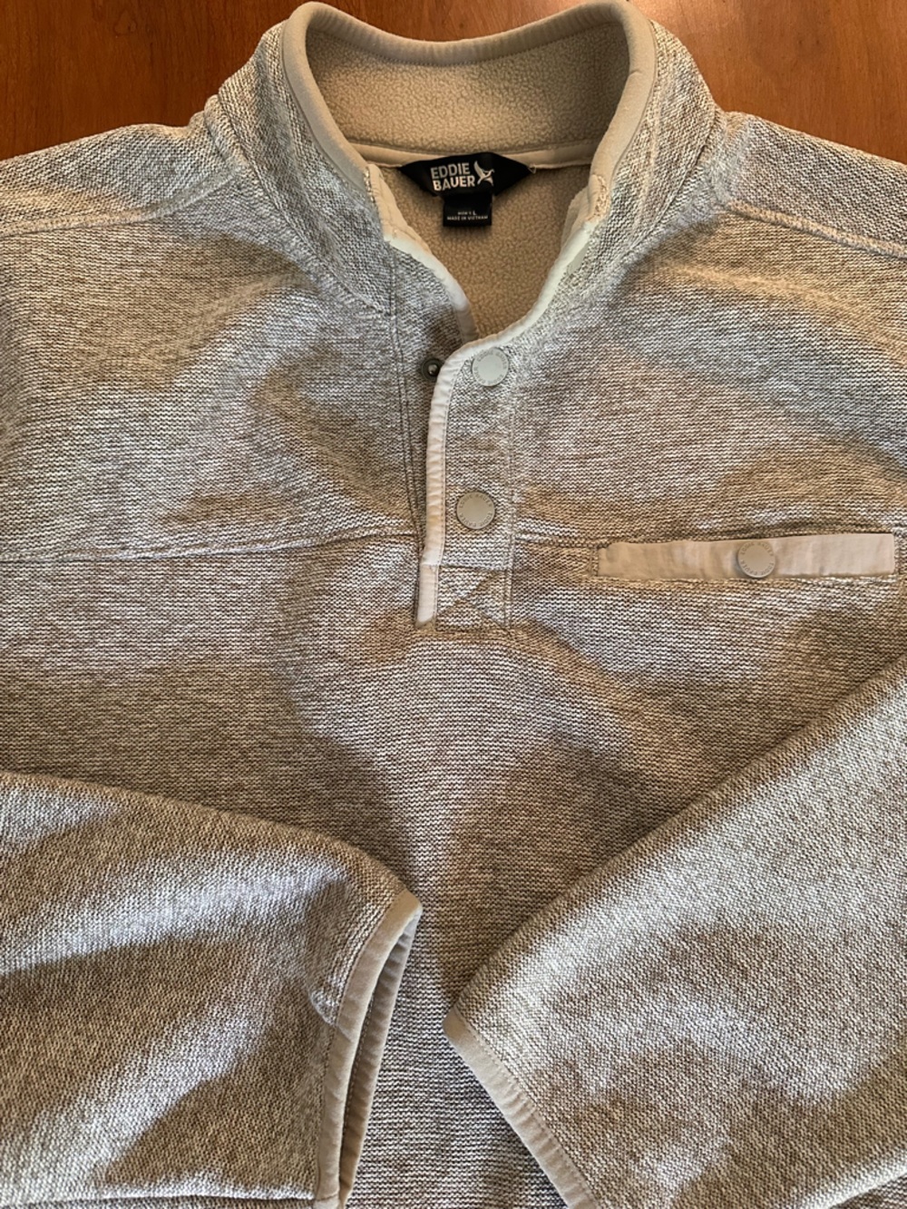 Eddie Bauer Tan Fleece Lined Snap Pullover Men’s L Cozy Outdoor EUC